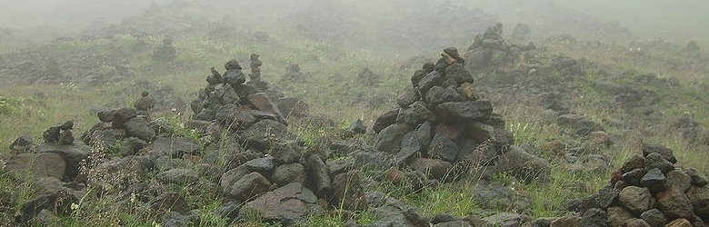 Ancient cairns on Baekdu Mountain, on the border between North Korea and China