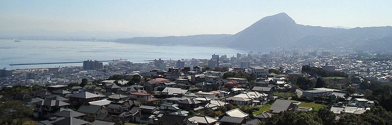 Panoramic view of Beppu in Oita Prefecture from Kifune Castle Panoramic view of Beppu in Oita Prefecture from Kifune Castle