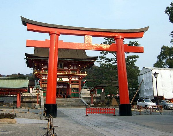 Front torii gate at the Fushimi Inari Shrine Front torii gate at the Fushimi Inari Shrine