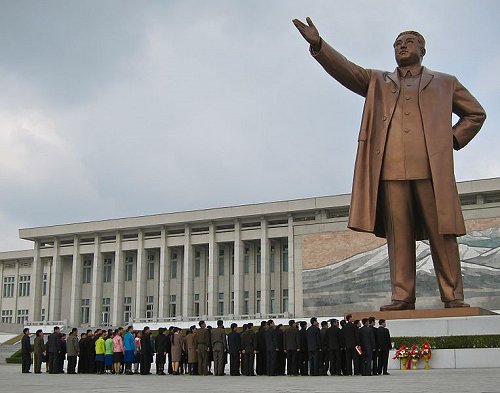 The people paying their respects to the Mansudae Grand Monument in Pyongyang, North Korea