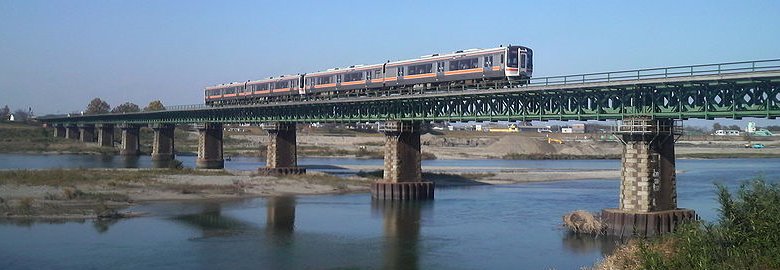 The Sangu Line on Miyagawa Railway Bridge, Miya River, Mie Prefecture, Japan The Sangu Line on Miyagawa Railway Bridge, Miya River, Mie Prefecture, Japan
