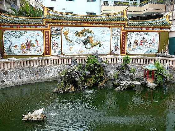 Panel and pond across the street from Quan Am Pagoda Panel and pond across the street from Quan Am Pagoda