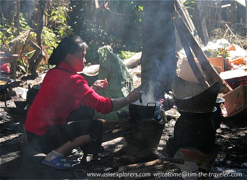 Preparing a meal in rural Laos