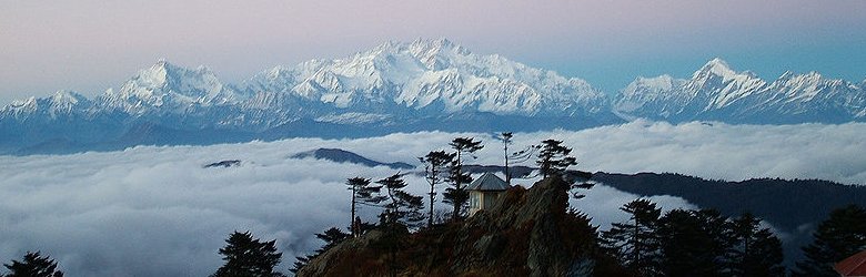 Snow-capped Sandakphu, highest mountain in West Bengal, India