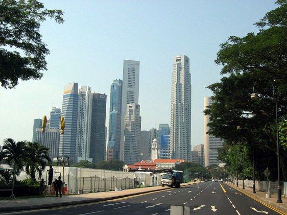 St. Andrew's Road with view of the Singapore skyline