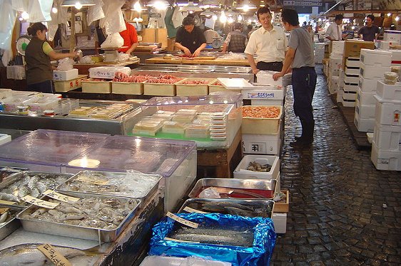 Stalls at Tsukiji Fish Market Stalls at Tsukiji Fish Market
