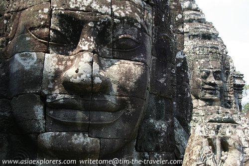 Stone faces of Jayavarman VII at the Bayon Temple, Angkor