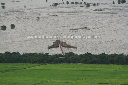 View of the fish traps in Tonle Sap and paddy fields