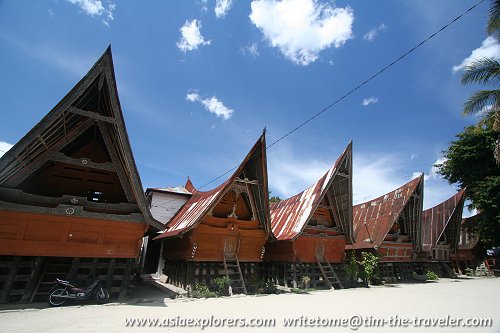 Traditional Batak village houses in Ambarita, Samosir Island, Sumatra Traditional Batak village houses in Ambarita, Samosir Island, Sumatra